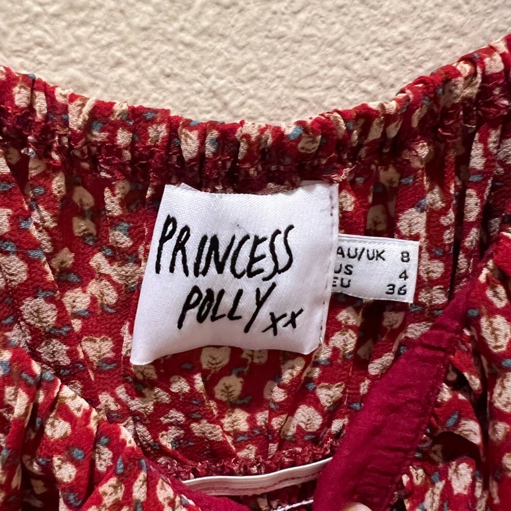 Princess Polly Maroon Floral Print Mini Dress Size 4 - Picture 3 of 7